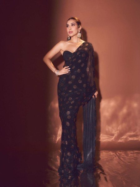 Bollywood Style Black Faux Georgette Sequins Saree with Heavy Embroidery for Party Wear Bollywood Fancy Sarees Wholesale