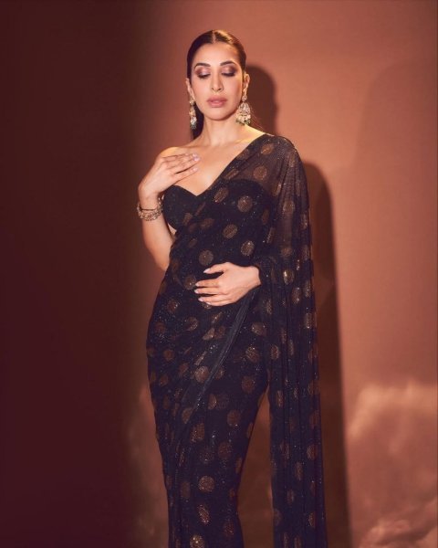 Bollywood Style Black Faux Georgette Sequins Saree with Heavy Embroidery for Party Wear Bollywood Fancy Sarees Wholesale