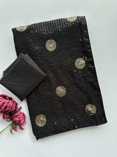Bollywood Style Black Faux Georgette Sequins Saree with Heavy Embroidery for Party Wear Bollywood Fancy Sarees Wholesale