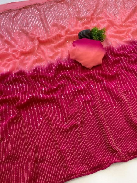 Bollywood Style Dual Color Georgette Saree with Dual Sequins Work Bollywood Fancy Sarees Wholesale