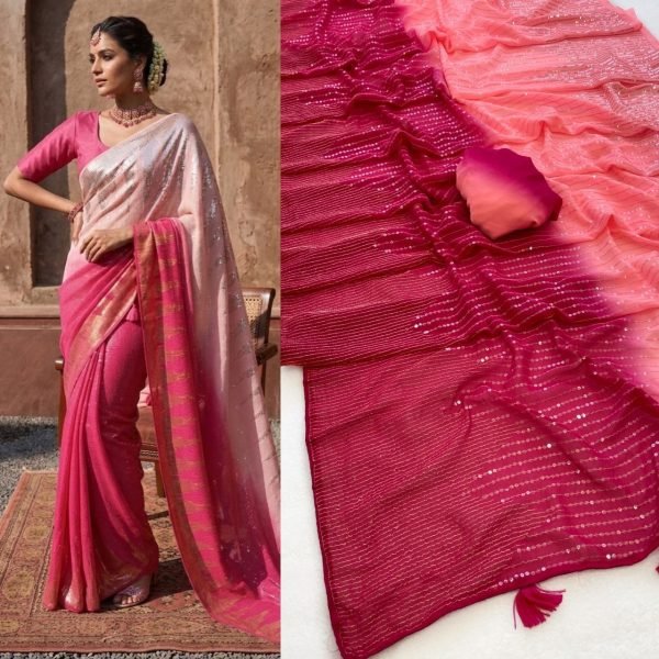 Bollywood Style Dual Color Georgette Saree with Dual Sequins Work Bollywood Fancy Sarees Wholesale