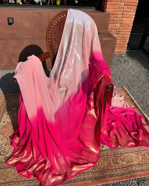 Bollywood Style Dual Color Georgette Saree with Dual Sequins Work Bollywood Fancy Sarees Wholesale