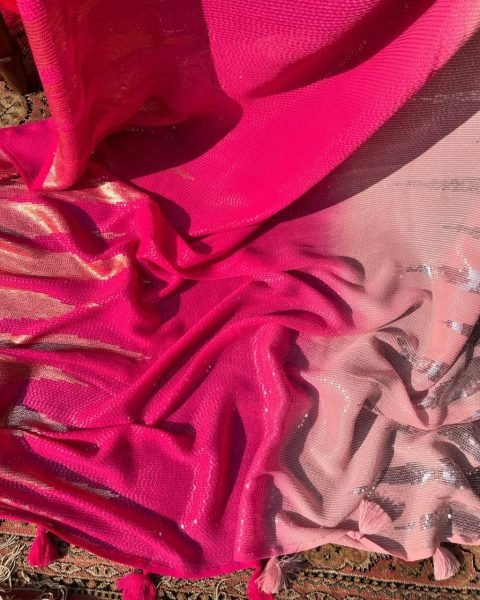 Bollywood Style Dual Color Georgette Saree with Dual Sequins Work Bollywood Fancy Sarees Wholesale