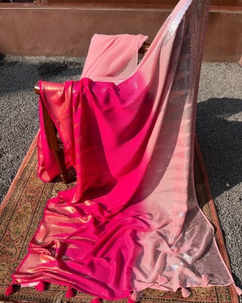 Bollywood Style Dual Color Georgette Saree with Dual Sequins Work Bollywood Fancy Sarees Wholesale