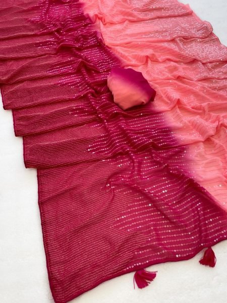 Bollywood Style Dual Color Georgette Saree with Dual Sequins Work Bollywood Fancy Sarees Wholesale