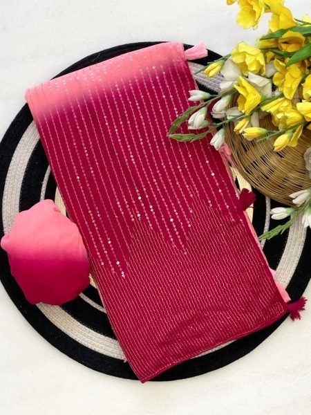 Bollywood Style Dual Color Georgette Saree with Dual Sequins Work Bollywood Fancy Sarees Wholesale