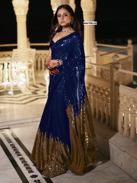 Bollywood Style Georgette Saree with Heavy Sequins Work for Party Wear
