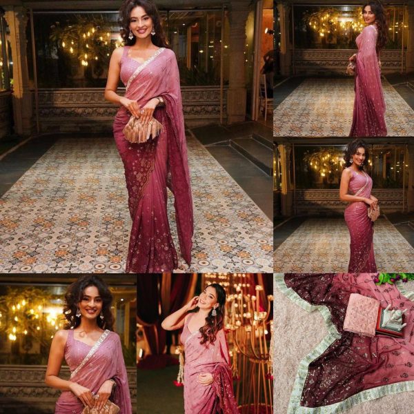 Bollywood Style Georgette Saree With Sequence Embroidered Work Bollywood Fancy Sarees Wholesale