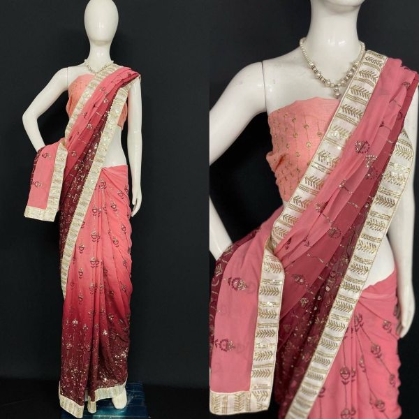 Bollywood Style Georgette Saree With Sequence Embroidered Work Bollywood Fancy Sarees Wholesale