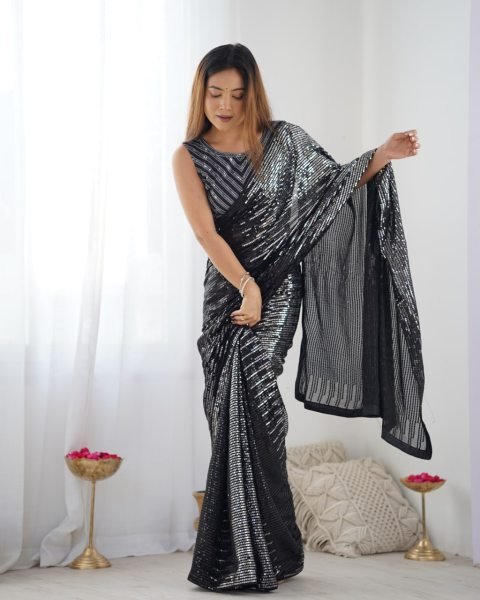 Bollywood Style Multicolored Sequin Embroidered Saree Georgette Partywear with Blouse Online Supplier at Best Rate  Georgette Sarees Wholesale