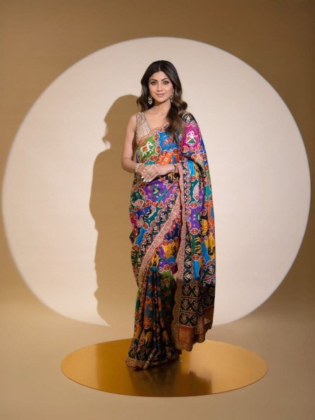 Bollywood Style Patola Print Georgette Saree with Swarovski Diamond Work 