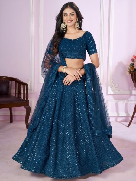 Bollywood Style Teal Blue Georgette Lehenga Choli for Weddings & Festivals  Lehenga