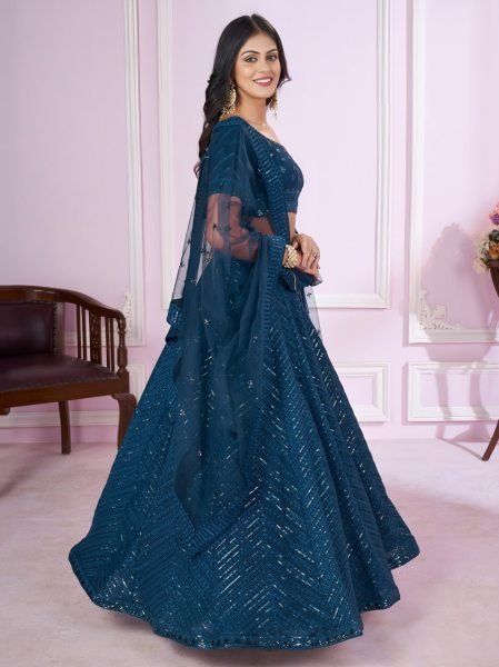 Bollywood Style Teal Blue Georgette Lehenga Choli for Weddings & Festivals Bridal Lehenga Choli