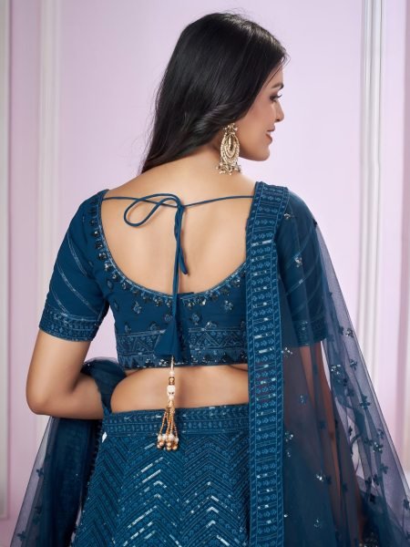 Bollywood Style Teal Blue Georgette Lehenga Choli for Weddings & Festivals Bridal Lehenga Choli