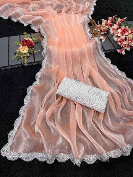 Bollywood Trending Jimee Chu Saree with Premium Silver Lace & Sequin Embroidery Blouse Bollywood Fancy Sarees Wholesale