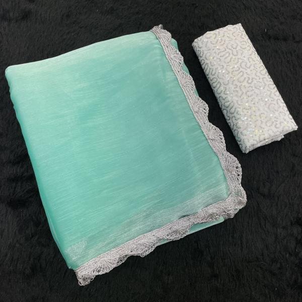 Bollywood Trending Jimee Chu Saree with Premium Silver Lace & Sequin Embroidery Blouse Bollywood Fancy Sarees Wholesale