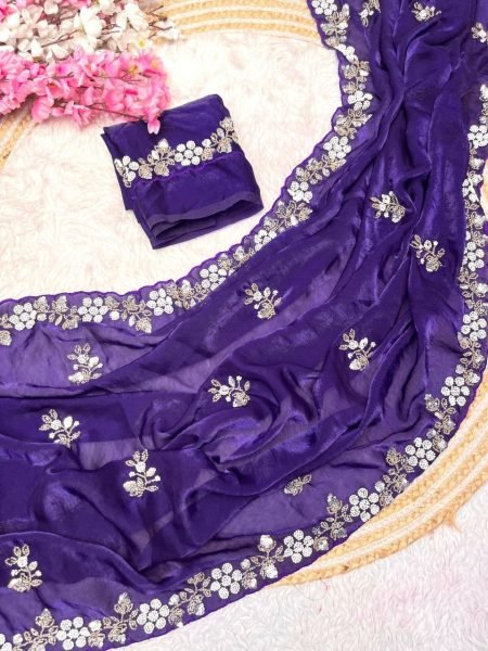 Bollywood Trending Purple Fandy Satin Saree with Worked Blouse at Manufacturer  Bollywood Fancy Sarees Wholesale