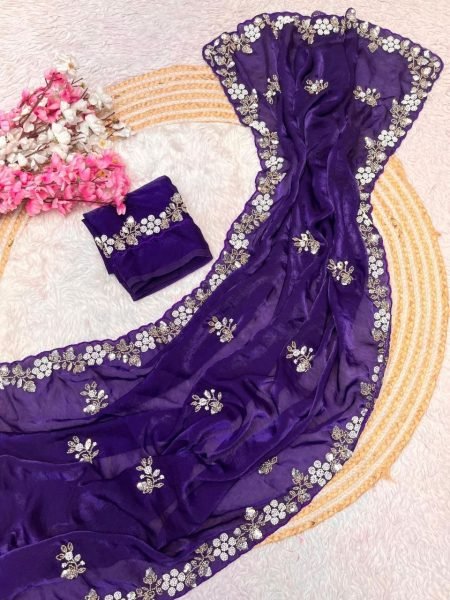 Bollywood Trending Purple Fandy Satin Saree with Worked Blouse at Manufacturer  Bollywood Fancy Sarees Wholesale
