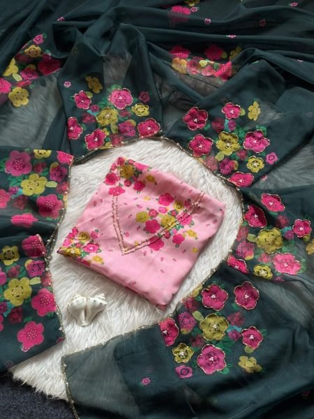Bottel Green Designer Soft Tabi Flower Print Saree with Handcrafted Cut Dana Work Printed Cotton Sarees Wholesale