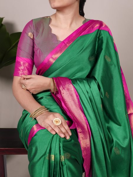 Bottle Green Cotton Silk Saree with Traditional Paithani Weaving  At Low Price Silk Sarees Wholesale