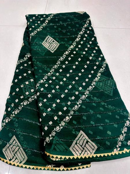 Bottle Green Heavy Georgette Silk Printed Saree with Elegant Border for Festive Wear Georgette Sarees Wholesale