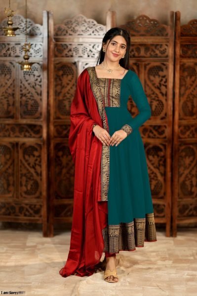 Bottle Green Vichitra Silk Suit with Jacquard Border Dupatta for Premium Wholesale Buyers Anarkali Kurtis 