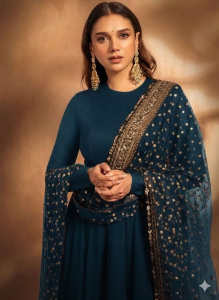 Boutique Blue Style Fox Georgette Gown with Premium Sequence with Matching Embroidered Dupatta  Ready To Wear Collection