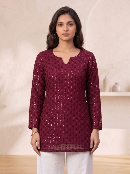 Boutique Collection Georgette short straight cut kurti  For Women s casual outings