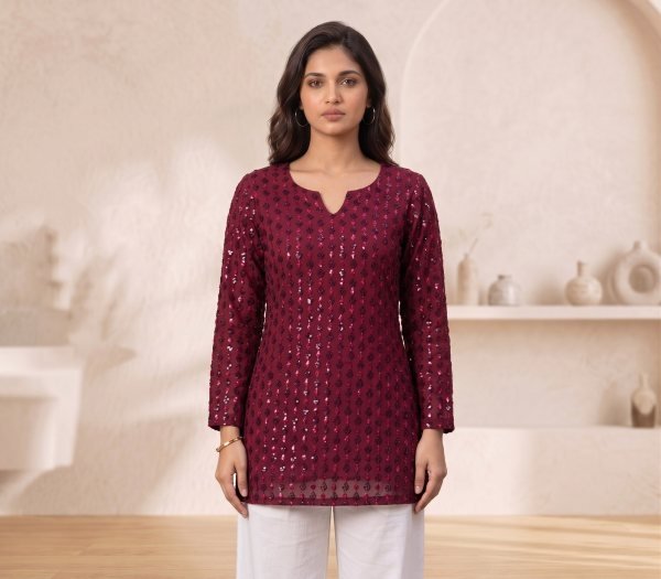 Boutique Collection Georgette short straight cut kurti  For Women s casual outings Full Set Kurti