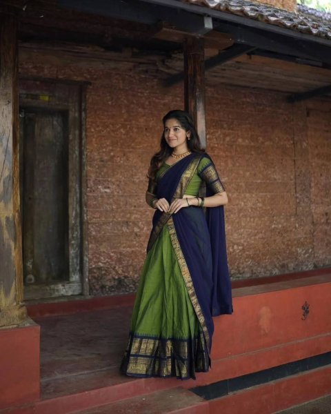 Boutique Quality Green Kanjivaram Silk Half Saree Lehenga Choli for Weddings Half Saree Lehenga