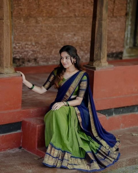 Boutique Quality Green Kanjivaram Silk Half Saree Lehenga Choli for Weddings Half Saree Lehenga