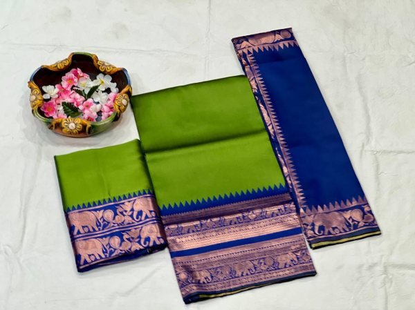 Boutique Quality Green Kanjivaram Silk Half Saree Lehenga Choli for Weddings Half Saree Lehenga