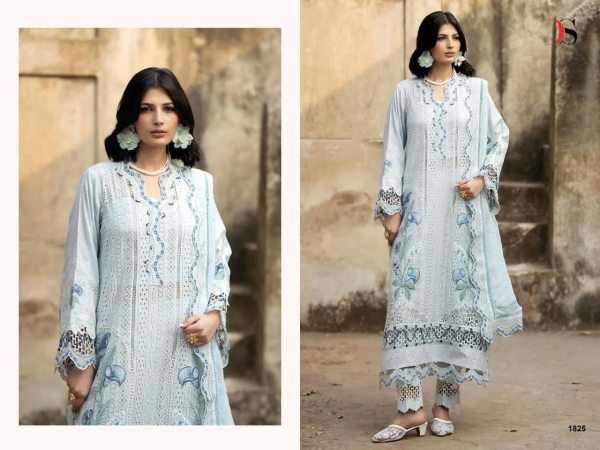 Boutique Quality Ice Blue Pure Cotton Salwar Suit with Premium Embroidery and Kota Dupatta Pakistani Suits Wholesale