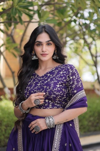 Boutique Quality Purple Glory Satin Lehenga Choli with Heavy Embroidered Blouse Designer Lehenga Choli