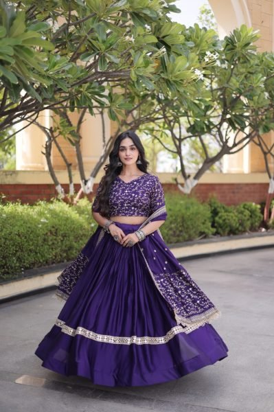 Boutique Quality Purple Glory Satin Lehenga Choli with Heavy Embroidered Blouse Designer Lehenga Choli