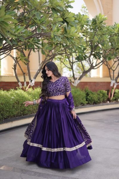 Boutique Quality Purple Glory Satin Lehenga Choli with Heavy Embroidered Blouse Designer Lehenga Choli
