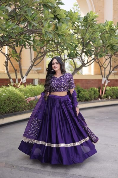 Boutique Quality Purple Glory Satin Lehenga Choli with Heavy Embroidered Blouse Designer Lehenga Choli