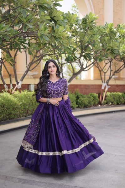 Boutique Quality Purple Glory Satin Lehenga Choli with Heavy Embroidered Blouse Designer Lehenga Choli