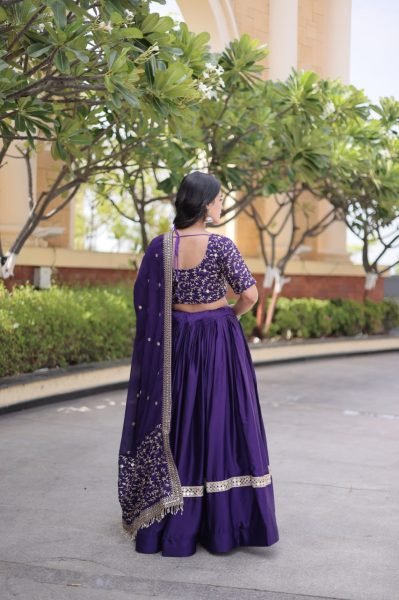 Boutique Quality Purple Glory Satin Lehenga Choli with Heavy Embroidered Blouse Designer Lehenga Choli