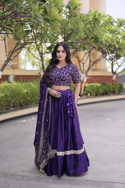 Boutique Quality Purple Glory Satin Lehenga Choli with Heavy Embroidered Blouse Designer Lehenga Choli
