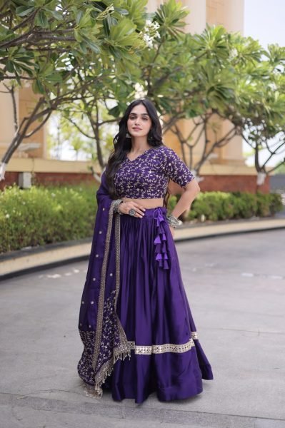 Boutique Quality Purple Glory Satin Lehenga Choli with Heavy Embroidered Blouse Designer Lehenga Choli