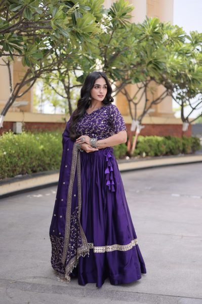 Boutique Quality Purple Glory Satin Lehenga Choli with Heavy Embroidered Blouse Designer Lehenga Choli