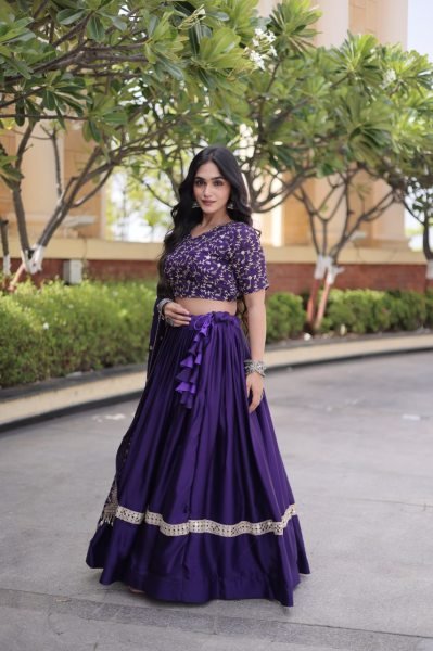 Boutique Quality Purple Glory Satin Lehenga Choli with Heavy Embroidered Blouse Designer Lehenga Choli