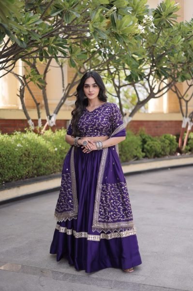 Boutique Quality Purple Glory Satin Lehenga Choli with Heavy Embroidered Blouse Designer Lehenga Choli