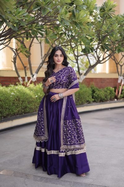 Boutique Quality Purple Glory Satin Lehenga Choli with Heavy Embroidered Blouse Designer Lehenga Choli