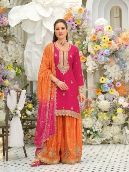 Boutique Style Heavy Chinon Suit with Rich Embroidery and Digital Print Three Piece Set 