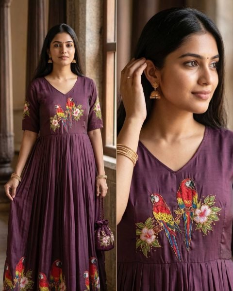 Boutique Style Maslin South Pattern Gown with Elegant Handwork Finish For Festive Collection 