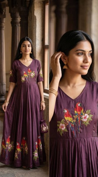 Boutique Style Maslin South Pattern Gown with Elegant Handwork Finish For Festive Collection Anarkali Kurtis 