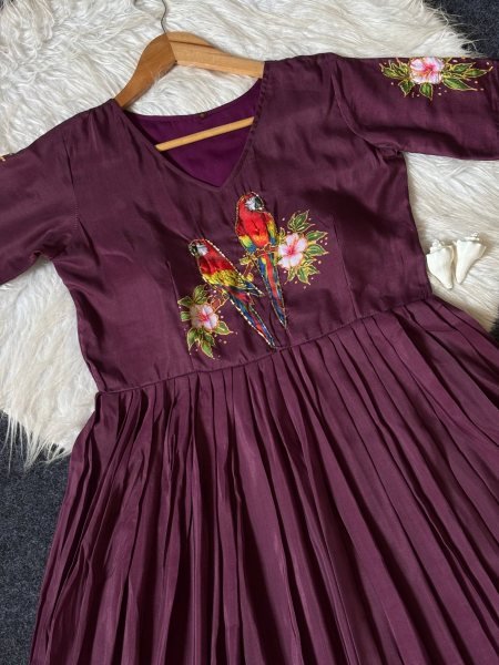 Boutique Style Maslin South Pattern Gown with Elegant Handwork Finish For Festive Collection Anarkali Kurtis 