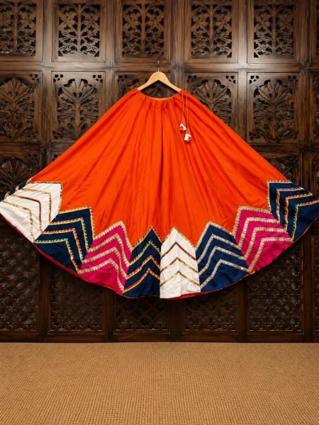 Boutique Style Orange Rayon Cotton Navratri Skirt with Heavy Canvas Finish Shop by Occasion